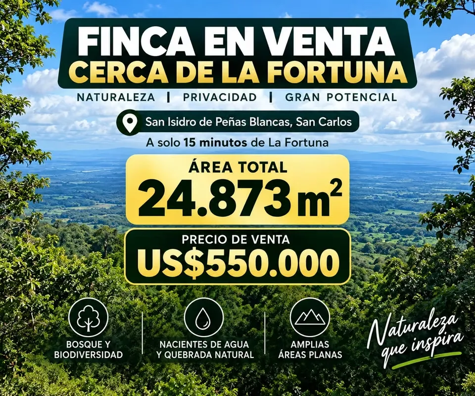 FINCA EN VENTA – SAN ISIDRO DE PEÑAS BLANCAS, SAN CARLOS