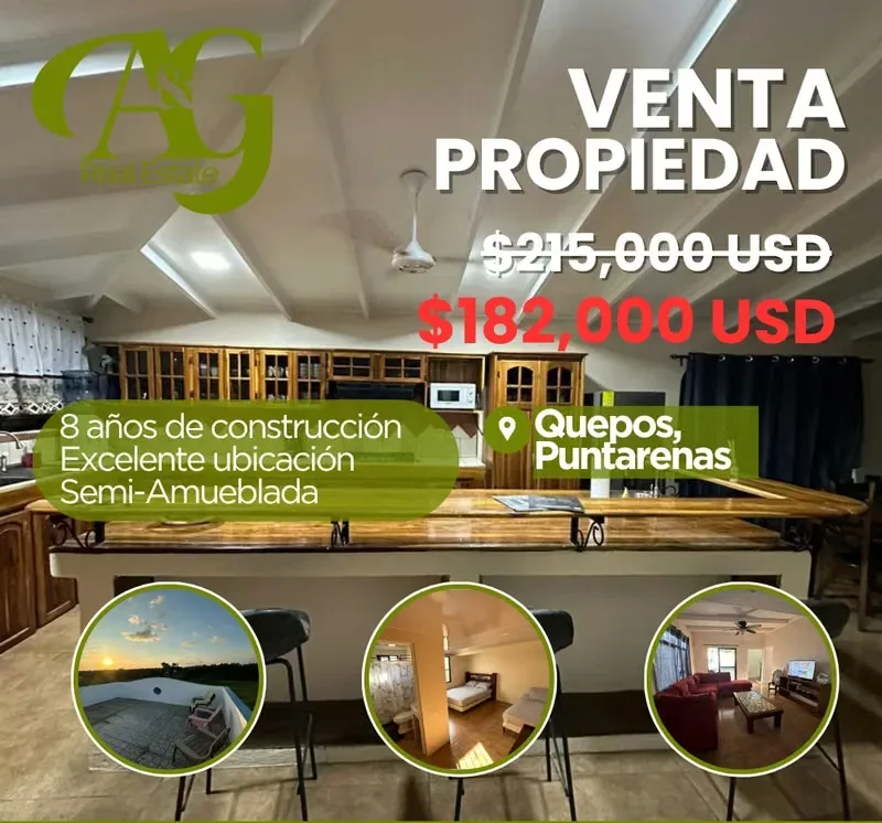 Descubra esta amplia y hermosa propiedad en venta en Quepos, Puntarenas, ubicada en una zona estratégica que combina tranquilidad, comodidad ...
