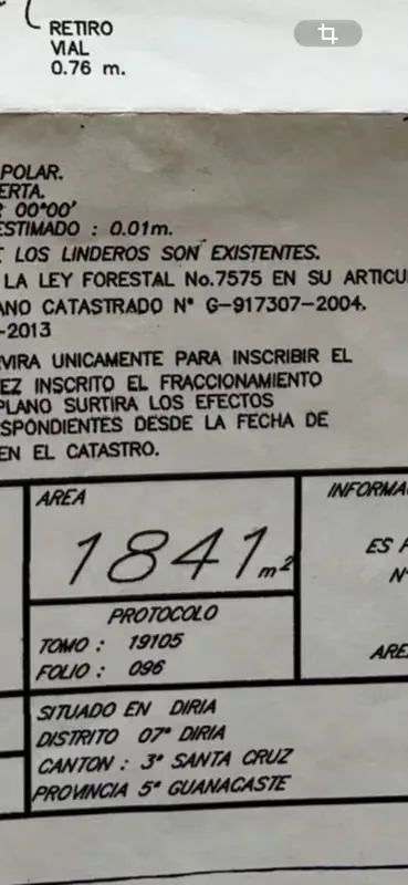 Guanacaste *LOT FOR SALE – 1841m2 – DIRIA – SANTA BARBARA – SANTA CRUZ – WATER & POWER*
