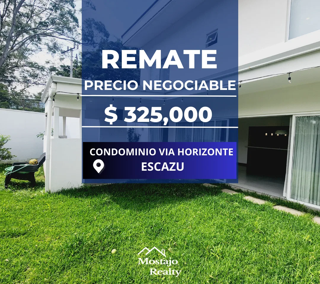 Venta de casa esquinera y moderna, Condominio Via Horizonte, Escazú, Remate Bancario