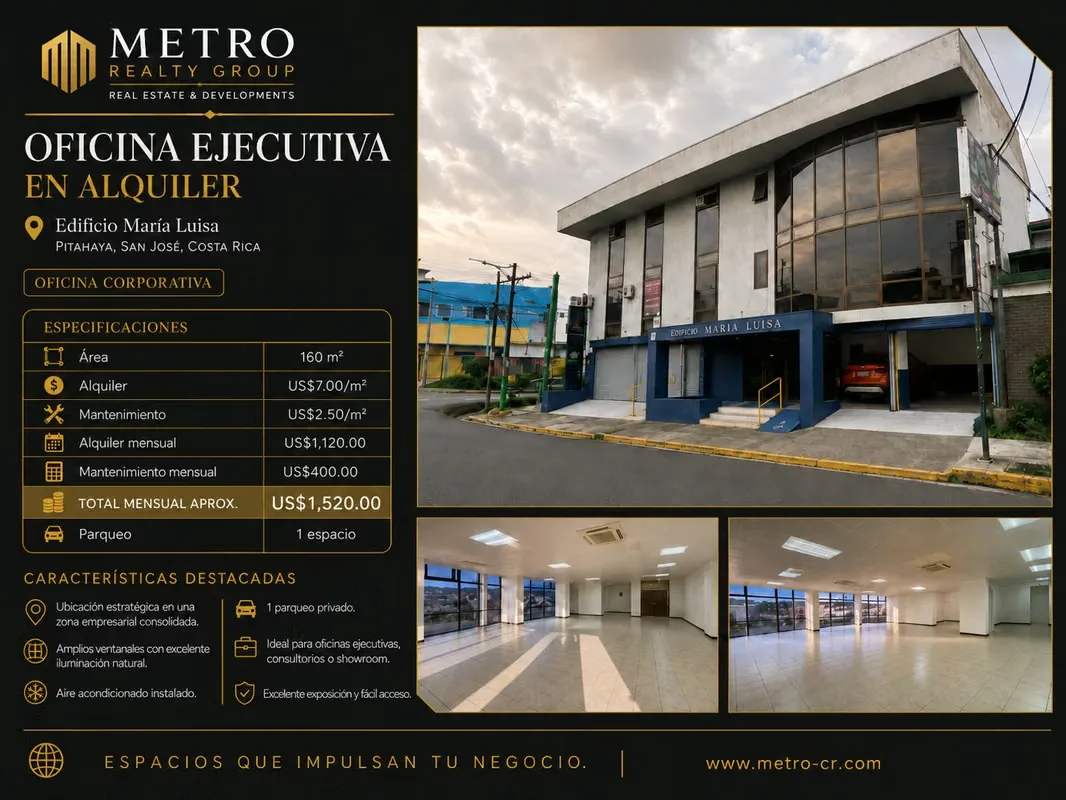 Oficina Ejecutiva en Alquiler | Edificio María Luisa | 160 m² | San José