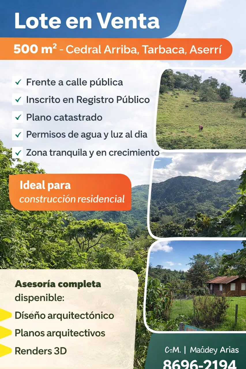 Lote en venta en Aserrí, Tarbaca – 500 m² con acceso a calle pública