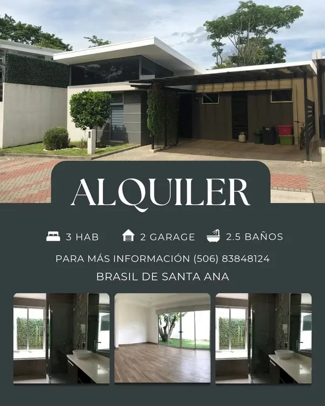 Casa con tres años de construcción. Ubicada dentro de condominio en Brasil de Santa Ana. Moderna, iluminada, con jardines y muy espaciosa.