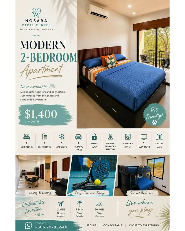 New Apartment available at Nosara Padel Center (NPC), home to the first padel court in Nosara.
