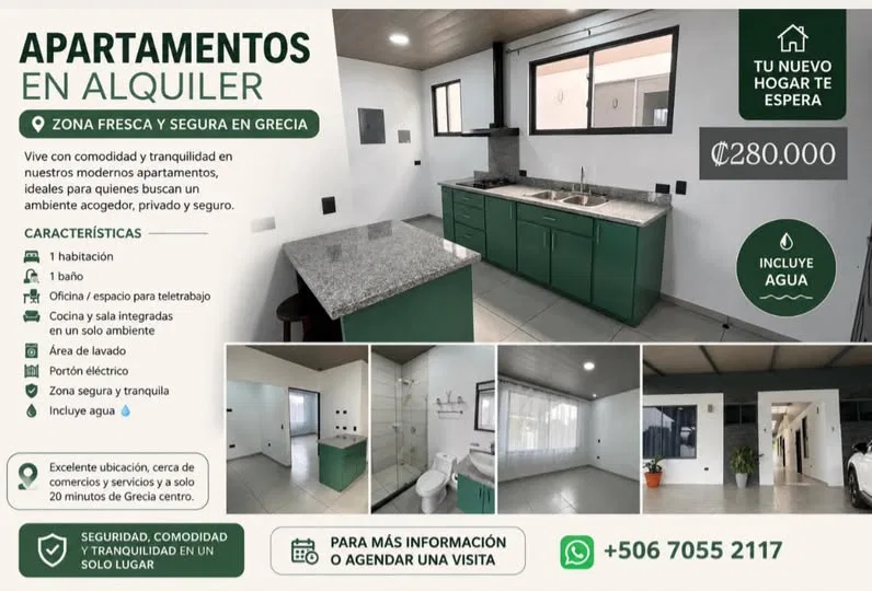 Se alquila apartamentos modernos en zona alta de Grecia