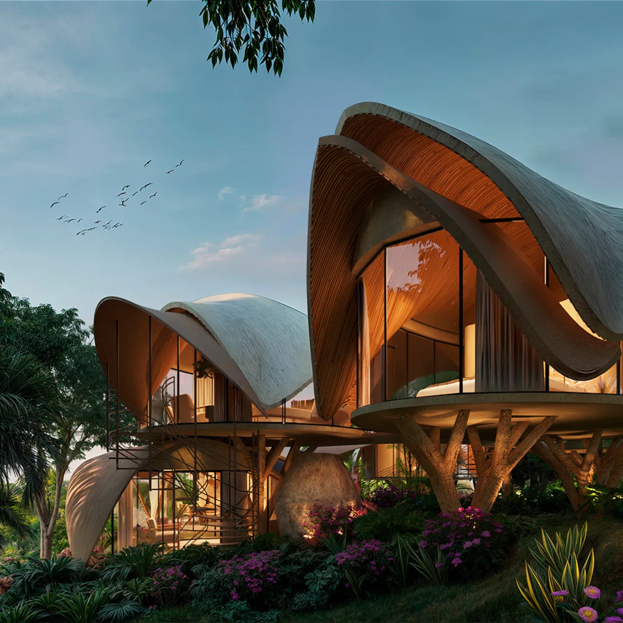 Flor De Vida, Curved Geometric Structures that Flow Organically with the Terrain