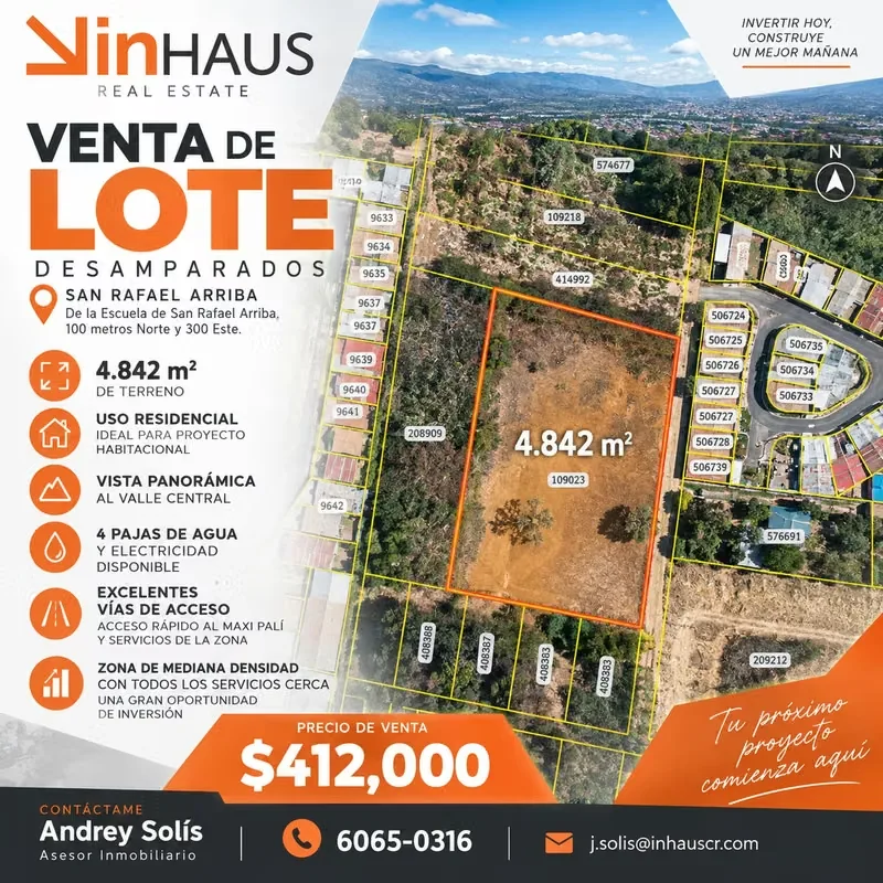 ¡Excelente oportunidad de inversión en San Rafael Arriba de Desamparados! Amplio terreno de 4.842 m², ubicado en una zona residencial de mediana densidad, con topografía ...