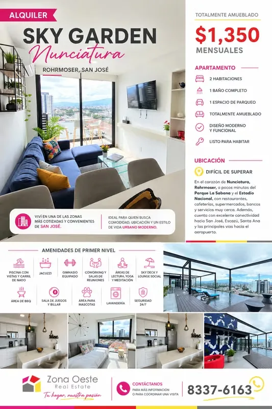 Viví en una de las zonas más cotizadas y convenientes de San José, en un apartamento completamente ...