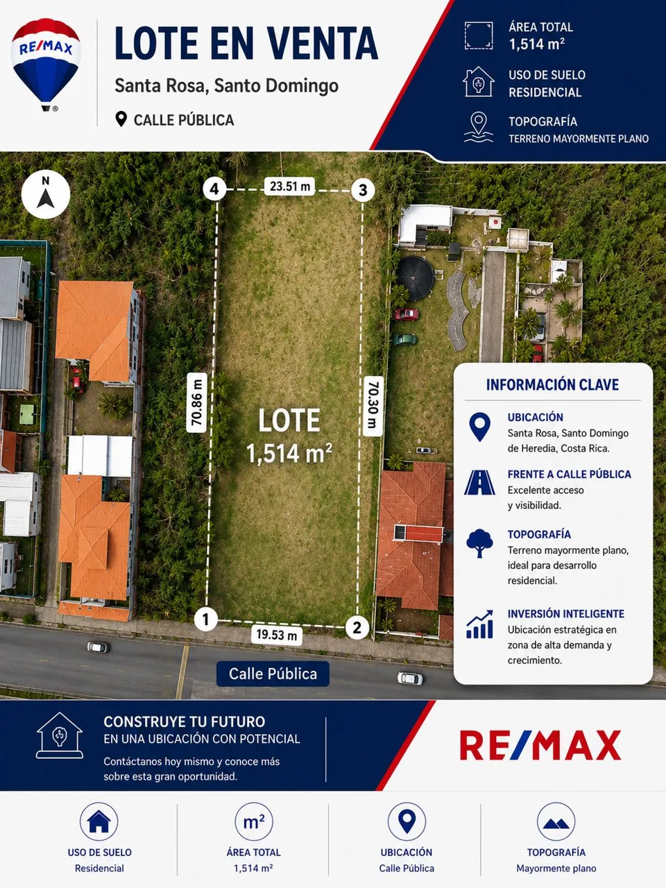 Lot of 1,514 m² in Santo Domingo de Heredia with potential for residential and commercial development