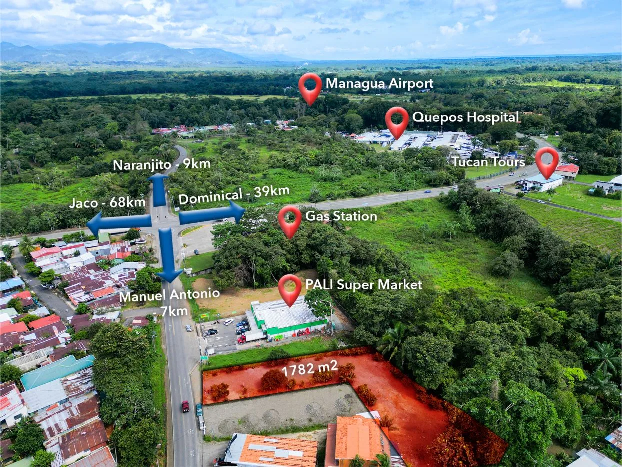1782 m2 Levelled Lot with Prime Location in Quepos - Ideal for Commercial Projects